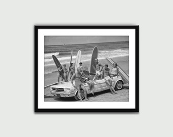 Surfer Friends Having Fun on Beach Mustang Photo, Vintage Print, Wall Art Print, Wall Decor, Home Decor, Digital Download, Printable Art