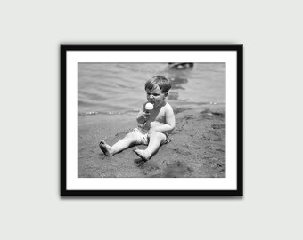 Boy Eating Ice Cream Photo, Vintage Print, Wall Art Print, Wall Decor, Home Decor, Digital Download, Printable Art