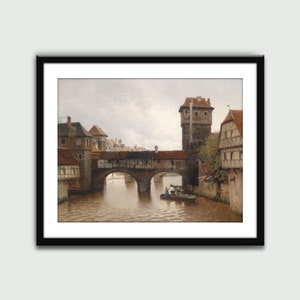 Cityscape Hangman&#39;s Bridge, Painting, Landscape Prints, Wall Art Print, Wall Decor, Home Decor, Digital Download, Printable Art