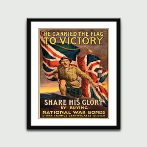 He Carried the Flag to Victory, Vintage Propaganda Poster, Wall Art Print, Wall Decor, Home Decor, Digital Download, Printable Art image 1