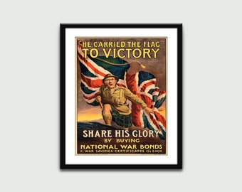 He Carried the Flag to Victory, Vintage Propaganda Poster, Wall Art Print, Wall Decor, Home Decor, Digital Download, Printable Art