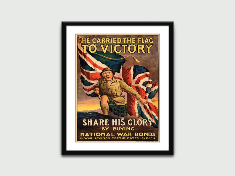 He Carried the Flag to Victory, Vintage Propaganda Poster, Wall Art Print, Wall Decor, Home Decor, Digital Download, Printable Art image 1