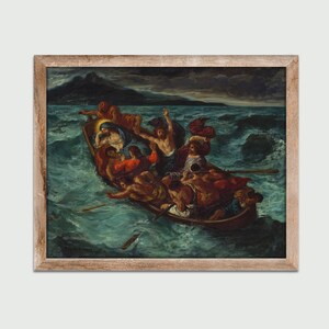 Chrystus śpiący podczas burzy autorstwa Eugène Delacroix, obraz w stylu vintage, klasyczny wydruk artystyczny, dekoracja ścienna, pobieranie cyfrowe, sztuka do druku