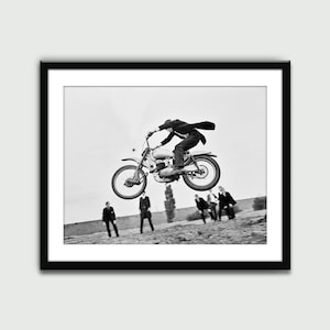 Vintage Motorcycle Jump Black and White Photo, Vintage Print, Wall Art Print, Wall Decor, Home Decor, Digital Download, Printable Art