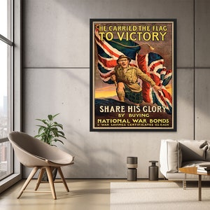 He Carried the Flag to Victory, Vintage Propaganda Poster, Wall Art Print, Wall Decor, Home Decor, Digital Download, Printable Art image 2