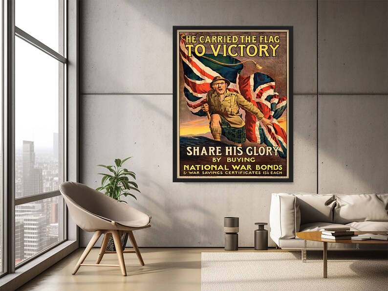 He Carried the Flag to Victory, Vintage Propaganda Poster, Wall Art Print, Wall Decor, Home Decor, Digital Download, Printable Art image 2