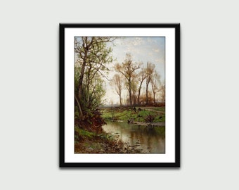 River Landscape Painting, Landscape Prints, Wall Art Print, Wall Decor, Home Decor, Digital Download, Printable Art