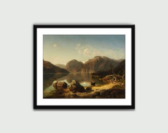 Norwegische Berglandschaft, Malerei, Landschaft Drucke, Wand Kunst Druck, Wand-Dekor, Wohnkultur, digitaler Download, druckbare Kunst