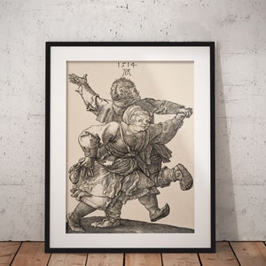 Peasant Couple Dancing 1514 by Albrecht Durer, Vintage Painting, Classic Art Print, Wall Decor, Digital Download, Printable Art image 4