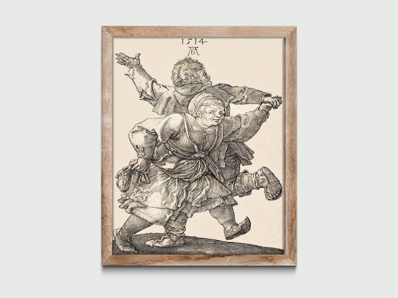 Peasant Couple Dancing 1514 by Albrecht Durer, Vintage Painting, Classic Art Print, Wall Decor, Digital Download, Printable Art image 1