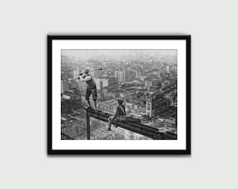 Golfer Teeing Off on Skyscraper Beam, Vintage Print, Wall Art Print, Wall Decor, Home Decor, Digital Download, Printable Art