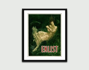 World War I Propaganda Enlist, Vintage Propaganda Poster, Wall Art Print, Wall Decor, Home Decor, Digital Download, Printable Art
