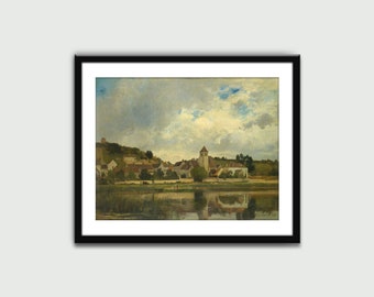 El pueblo de La Celle-sous-Moret, pintura, impresiones de paisajes, impresión de arte mural, decoración de paredes, decoración del hogar, descarga digital, arte imprimible