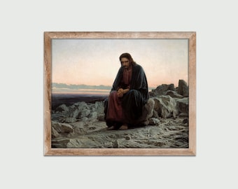 Christ in the Wilderness (1872) by Ivan Kramskoi, Vintage Painting, Classic Wall Art Print, Wall Decor, Digital Download, Printable Art