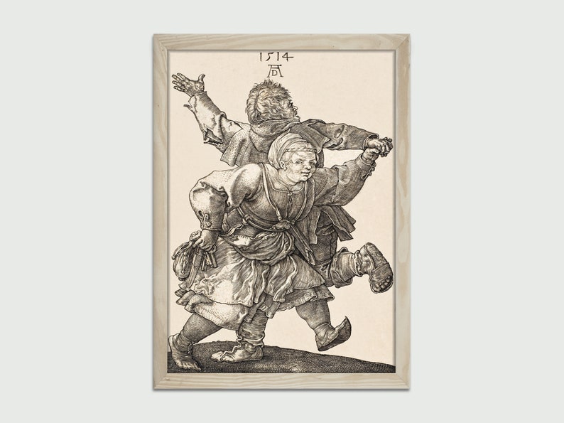 Peasant Couple Dancing 1514 by Albrecht Durer, Vintage Painting, Classic Art Print, Wall Decor, Digital Download, Printable Art image 2