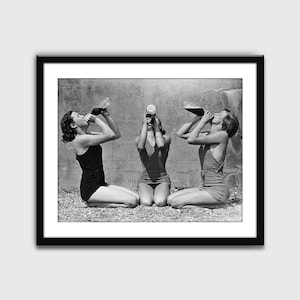 Women Drinking Wine on Beach, Vintage Print, Wall Art Print, Wall Decor, Home Decor, Digital Download, Printable Art
