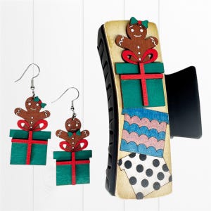 Gingerbread set design, Gingerbread hairclip file, Gingerbread set SVG, digital hairclip svg, claw clip design, digital laser cut, earrings
