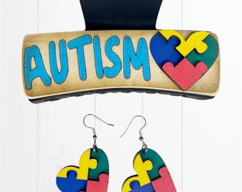 Autism set design, Autism hairclip file, Autism set SVG, digital hairclip svg, claw clip design, digital laser cut file, earring