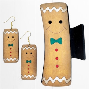 Gingerbread Man set design, GIngerbread hairclip file, Christmas set SVG, digital hairclip svg, claw clip design, digital laser cut, earring