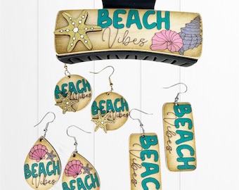 Beach Vibes Haarspange SVG: Laser geschnitten Datei, Ohrringe Design