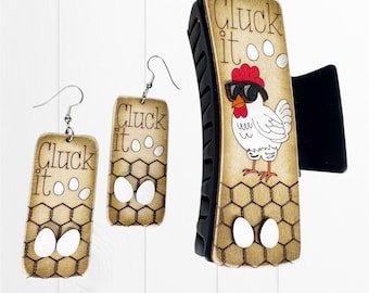 Clip para el cabello Cluck It SVG: Diseño de aretes cortados con láser (descarga digital)