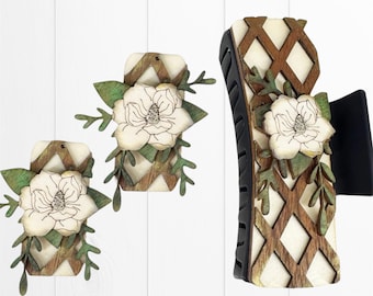 Magnolia Hair Clip & Earring SVG Bundle: Laser Cut File (Digital Download)