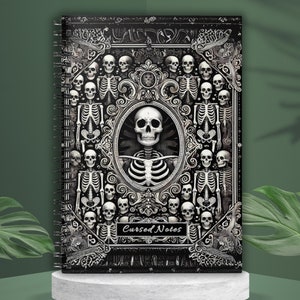 Gothic Spiral Notebook, Vintage Skull Journal Design, Dark Academia Grimoire, Cursed Notes Black Baroque Diary, Spooky Witchy  Notebook.