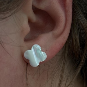 mother of pearl clover leaf stud earrings, stainless steel clover leaf hoop earrings,MOP Earrings,Clover Hoop Earrings