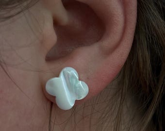 Mother of Pearl Clover Stud Earrings: Stainless Steel Base