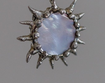 Spiky Mother of Pearl Necklace: Soft Solder Sun Pendant