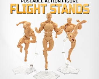 Poseable Flight Stands (Adjustable) for Action Figures – Clear - 3 Pack - Design for 1/12 & 1/10 Scale Actiom Figures