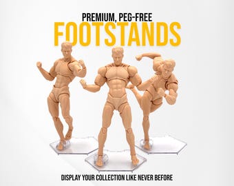Peg-Free Footstands for Action Figures - Maximum Stabilty Design - Clear - 9 Pack - For 1/12 & 1/10 Scale Action Figures