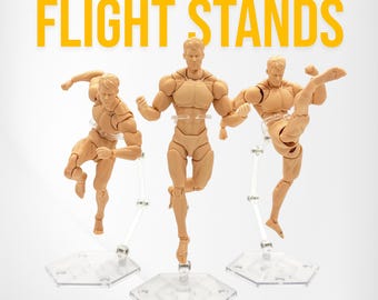Poseable Flight Stands (Adjustable) for Action Figures – Clear - 3 Pack - Design for 1/12 & 1/10 Scale Actiom Figures