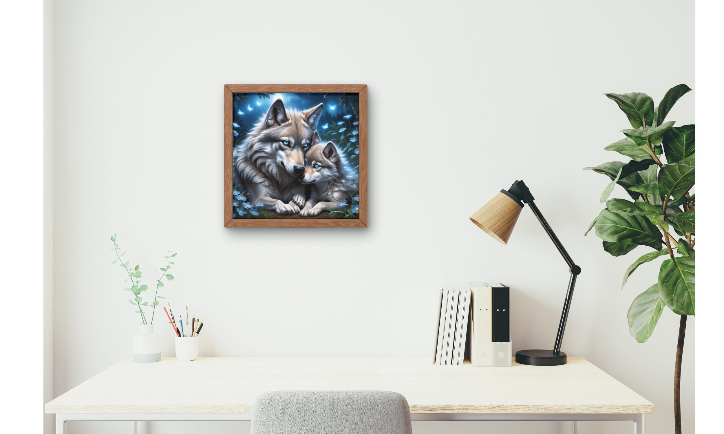 Mother Wolf W/ Blue Eyes Digital Art, Mother Wolf With Pup Poster, Blue ...