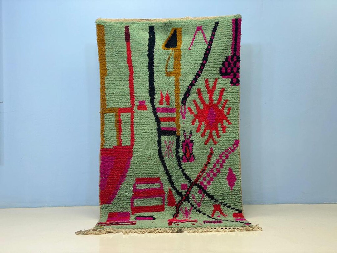 Custom Moroccan Green Rug, Bohemian Style Colorful Rug, Moroccan Rug ...