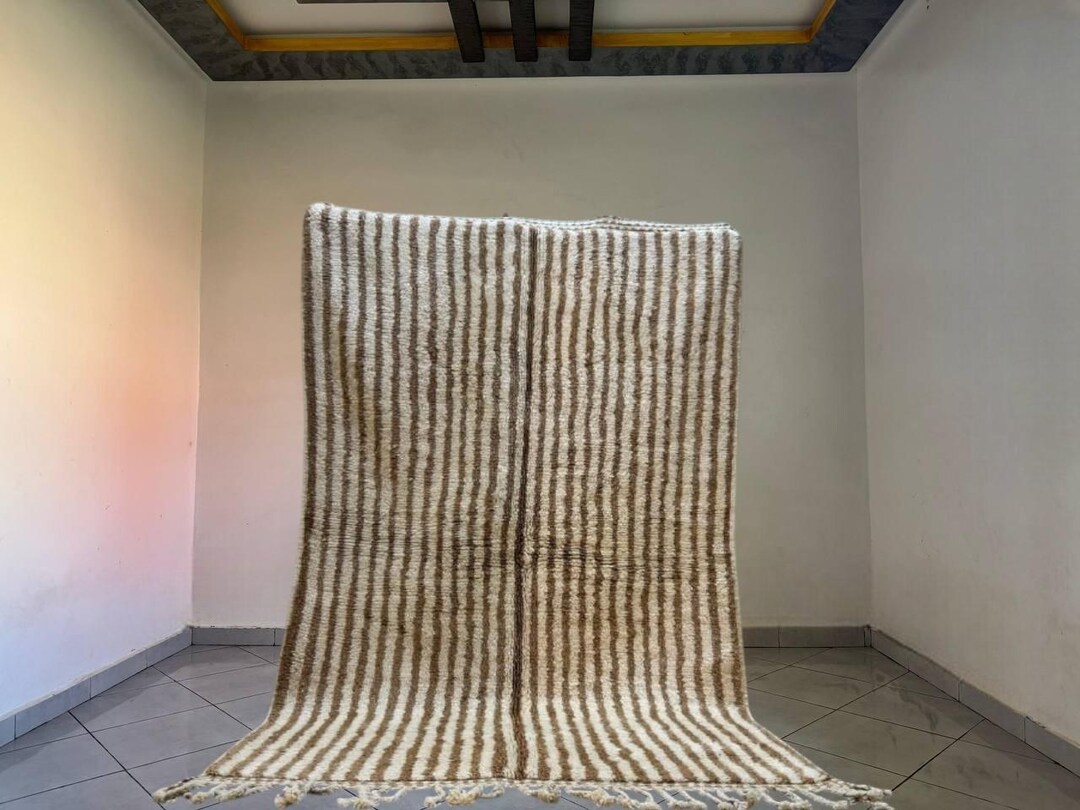 Striped Brown and White Area Rug, Living Room Rug, Moroccan Rug ...