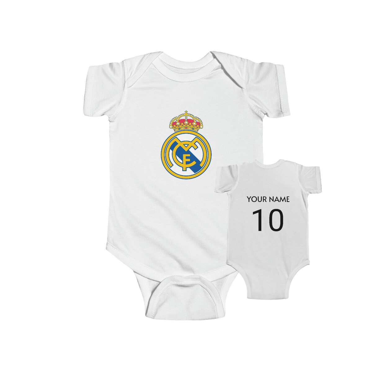 Real Madrid baby bodysuit with personalized name