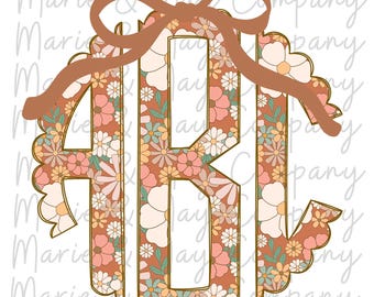 Archivo PNG de monograma floral personalizado de otoño: descarga digital