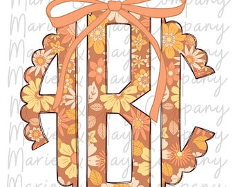 Monograma floral de otoño personalizado PNG - Descarga digital