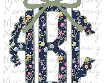 Monograma floral de otoño personalizado PNG: Descarga digital