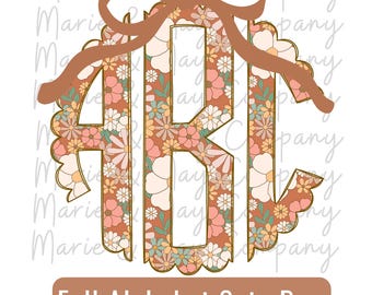Monograma floral de otoño PNG: Alfabeto personalizado (descarga digital)