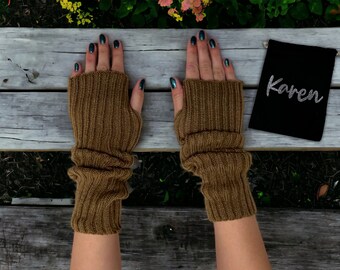 Chauffe-bras tricotés caramel - Sac personnalisé - Vegan Friendly Cozy Mitaines Gants à main Trendy Girls Knit Soft Custom Name Gift