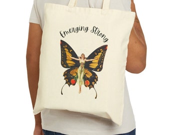 Butterfly Girl Tote , Emerging  Strong Tote Bag , Retro Life Magazine Cover Bag, Empowerment Tote , Tote for Mom, Gift for Friend, Bookbag
