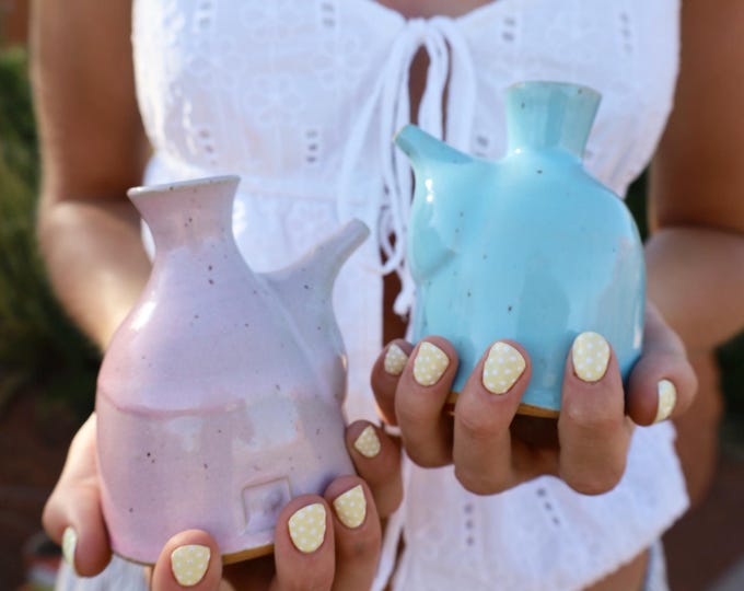 Handmade Ceramic Soy Sauce Dispenser: light Blue Glazed Oil or Vinegar Jar