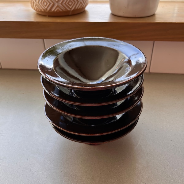 Set of five Ceramic bowls, decorative bowl, altered bowl, pottery, black bowl.