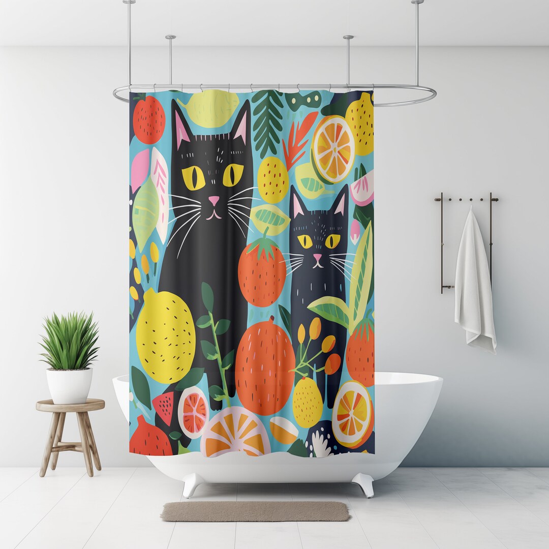 Funny Cat Shower Curtains Unique Bathroom Decor Design Etsy