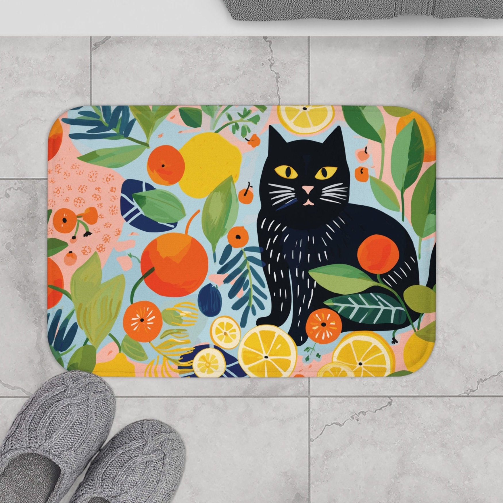 NIGOWAYS Cat Doormat - Cat Welcome Mat,Cute and Soft Cat Rug,Black Cat Bath  Mats for Bathroom, Bedroom,Non Slip Washable Rug (31 * 28 Inch)