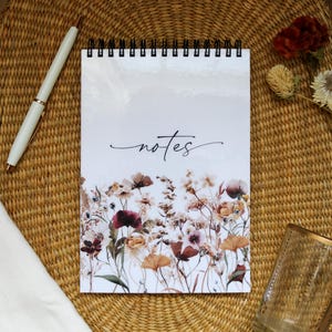 Twin-loop Wire-bound Notebook - Winter White + Magenta | Spiral Notebook | Flowers | Wildflowers | Elegant