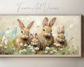 Samsung Frame TV Art Bunny family Instant Digital Download Floral Spring Frame Art