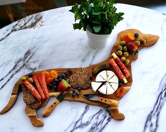 Dachshund Dog Dinner Plate | Whimsical Wooden Charcuterie Board | Festive Cheese Board for Holiday Parties | Kitchen Decor & Dog Lover Gift